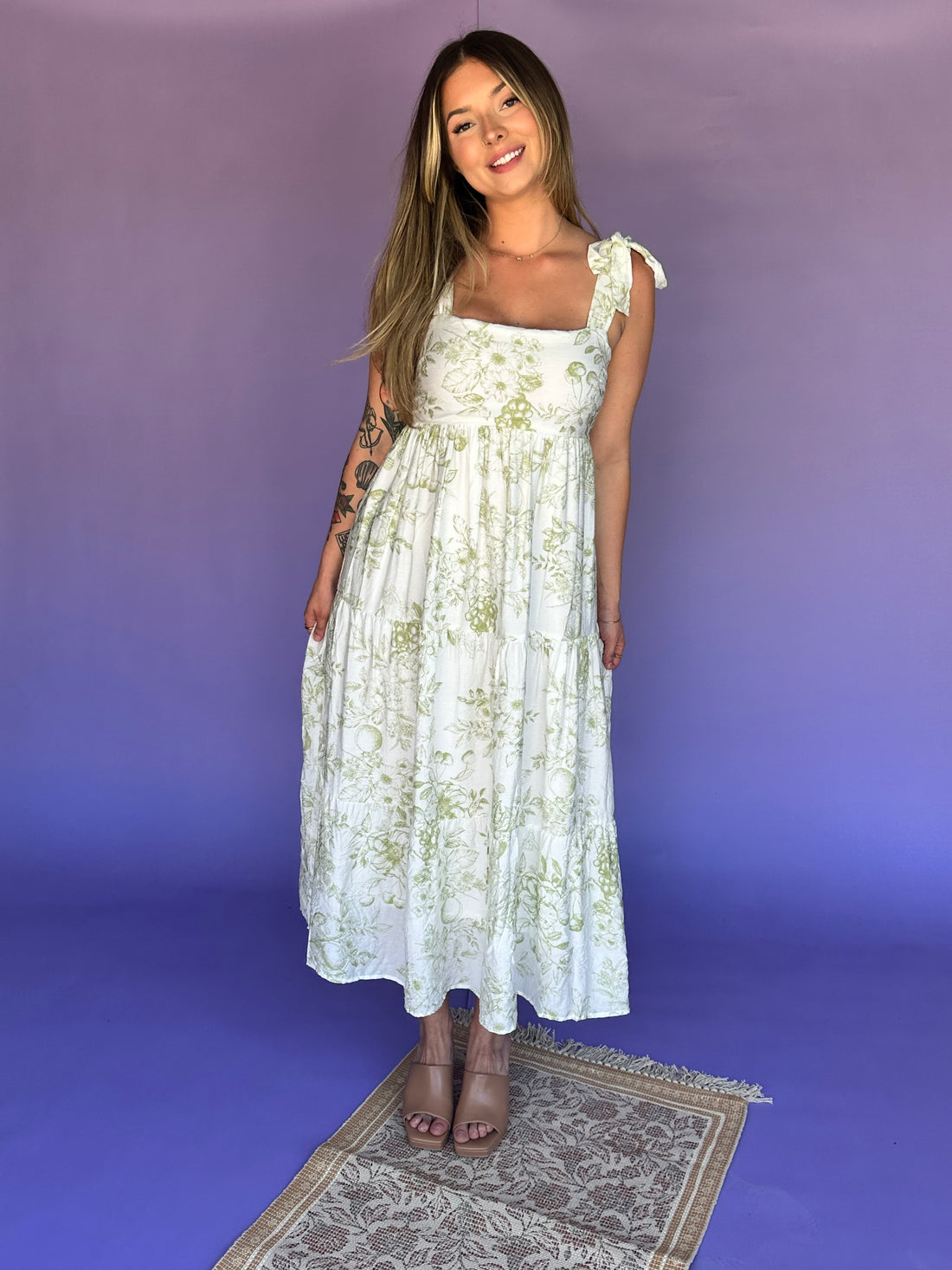 Meadow Breeze Olive Green Midi Dress
