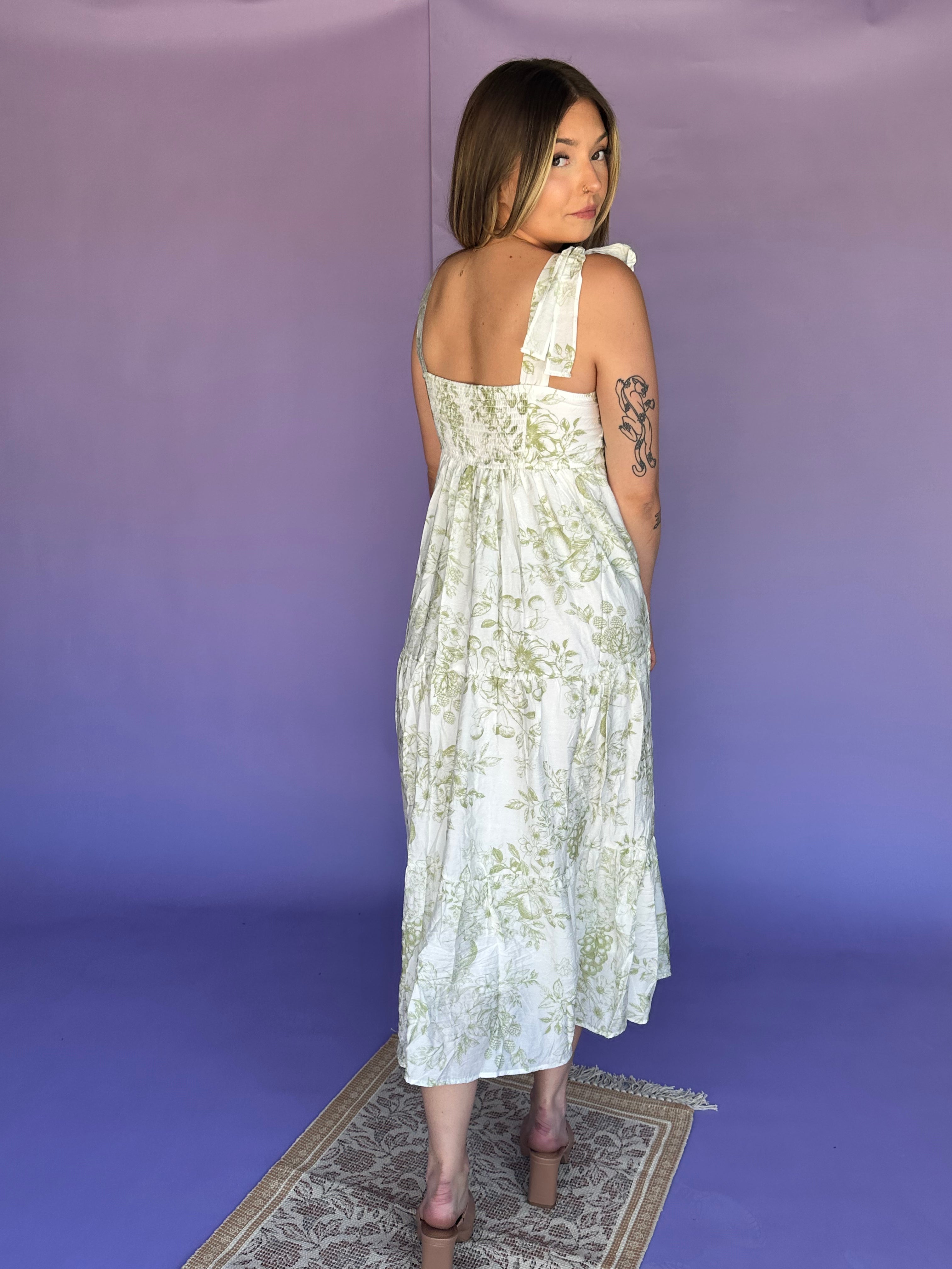 Meadow Breeze Olive Green Midi Dress