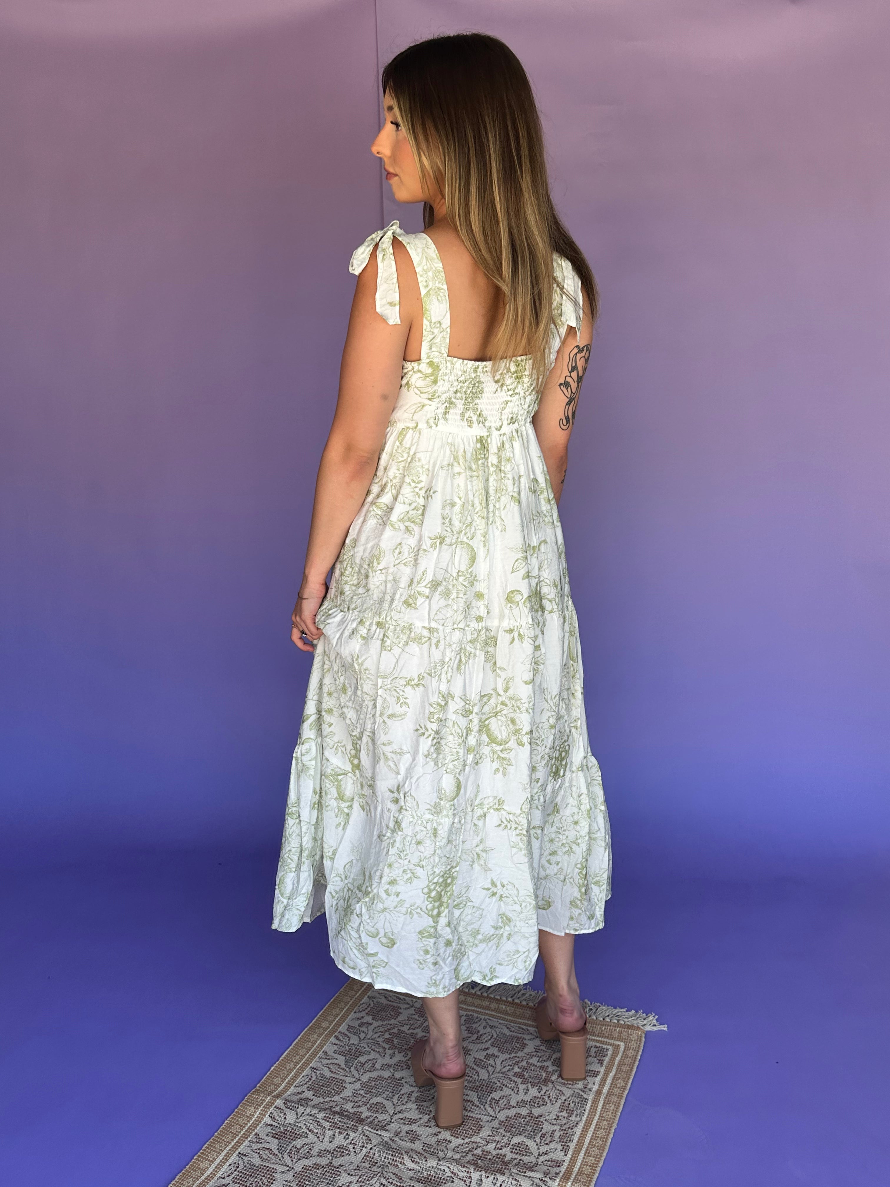 Meadow Breeze Olive Green Midi Dress