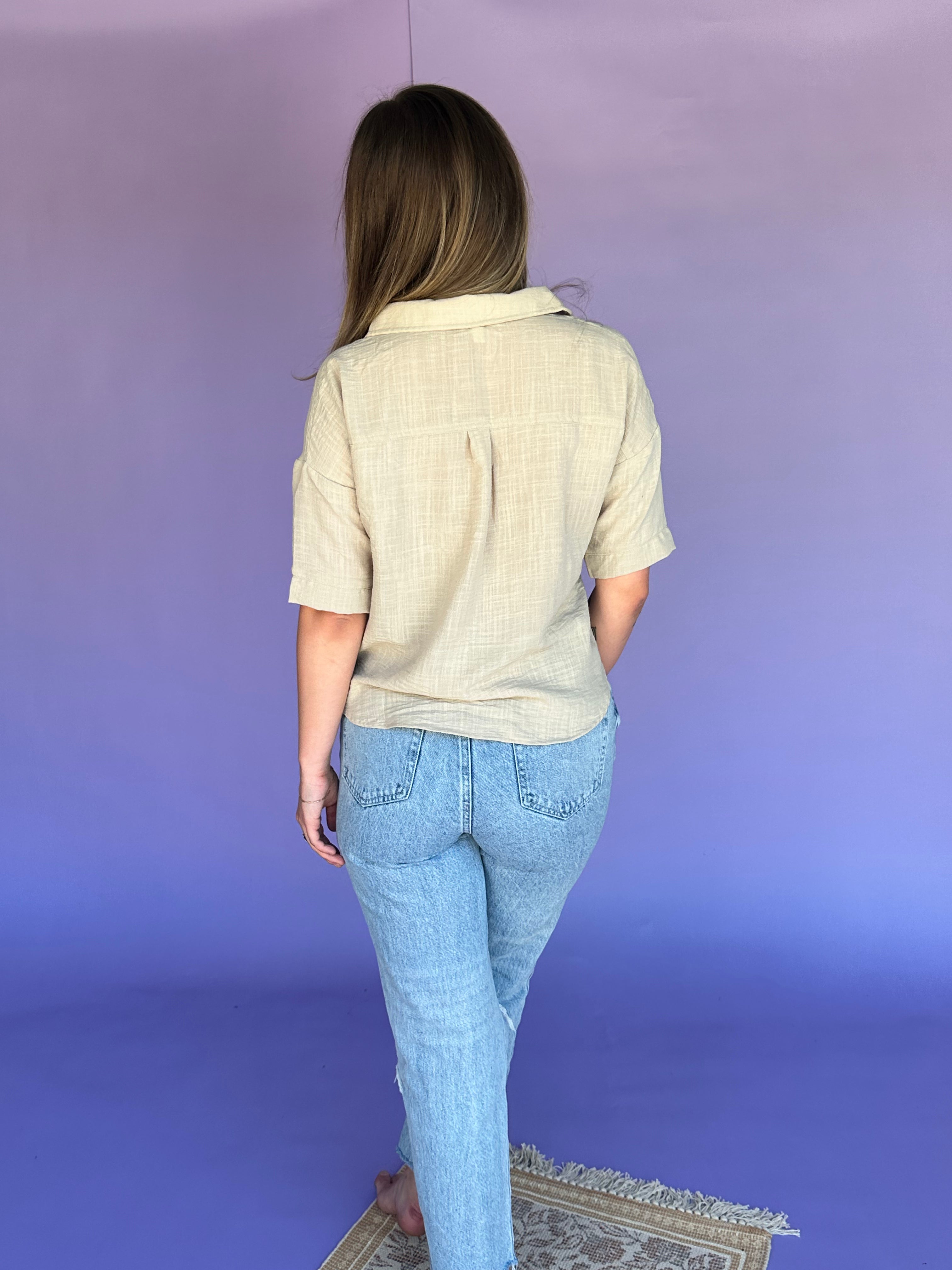 Breezy Chic Button Down- Sand