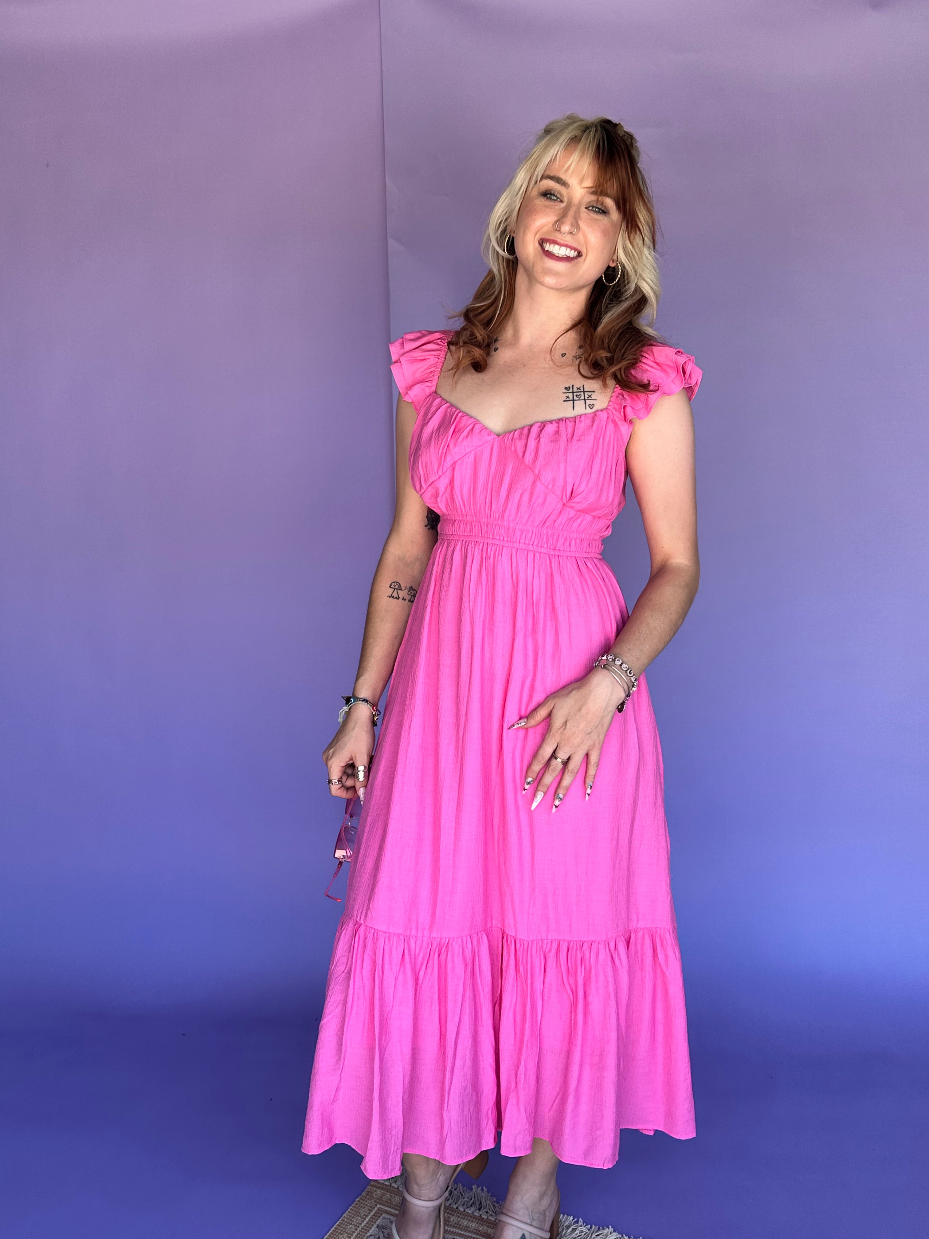 Sure Sweetheart Shirred Midi Dress