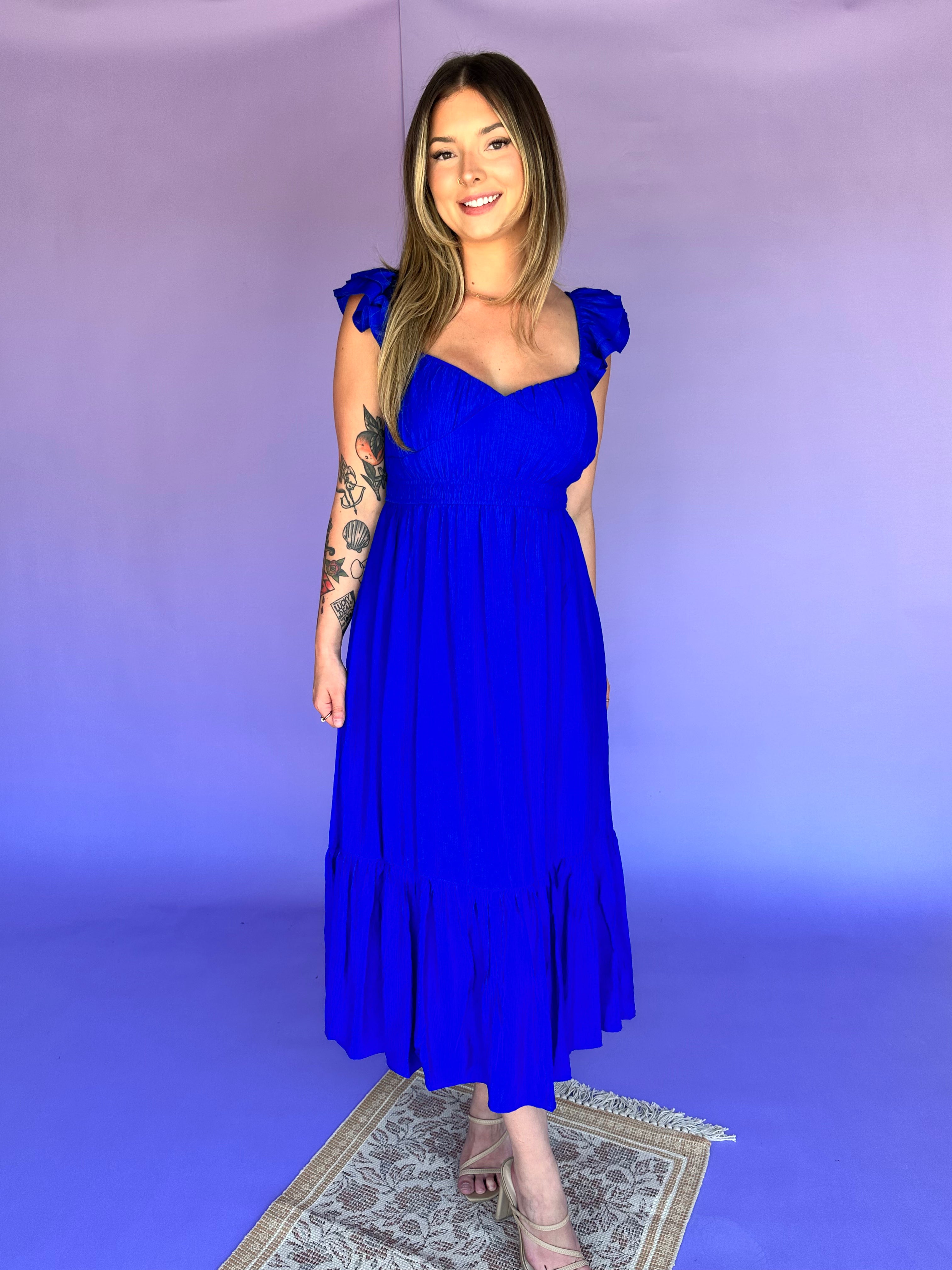 Sure Sweetheart Shirred Maxi Dress - Violet Blue