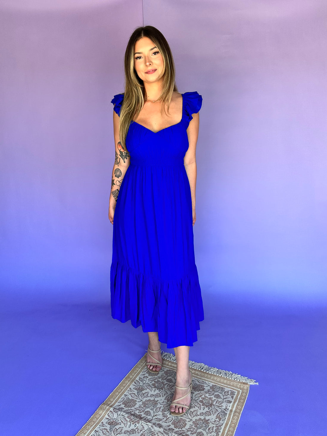 Sure Sweetheart Shirred Maxi Dress - Violet Blue