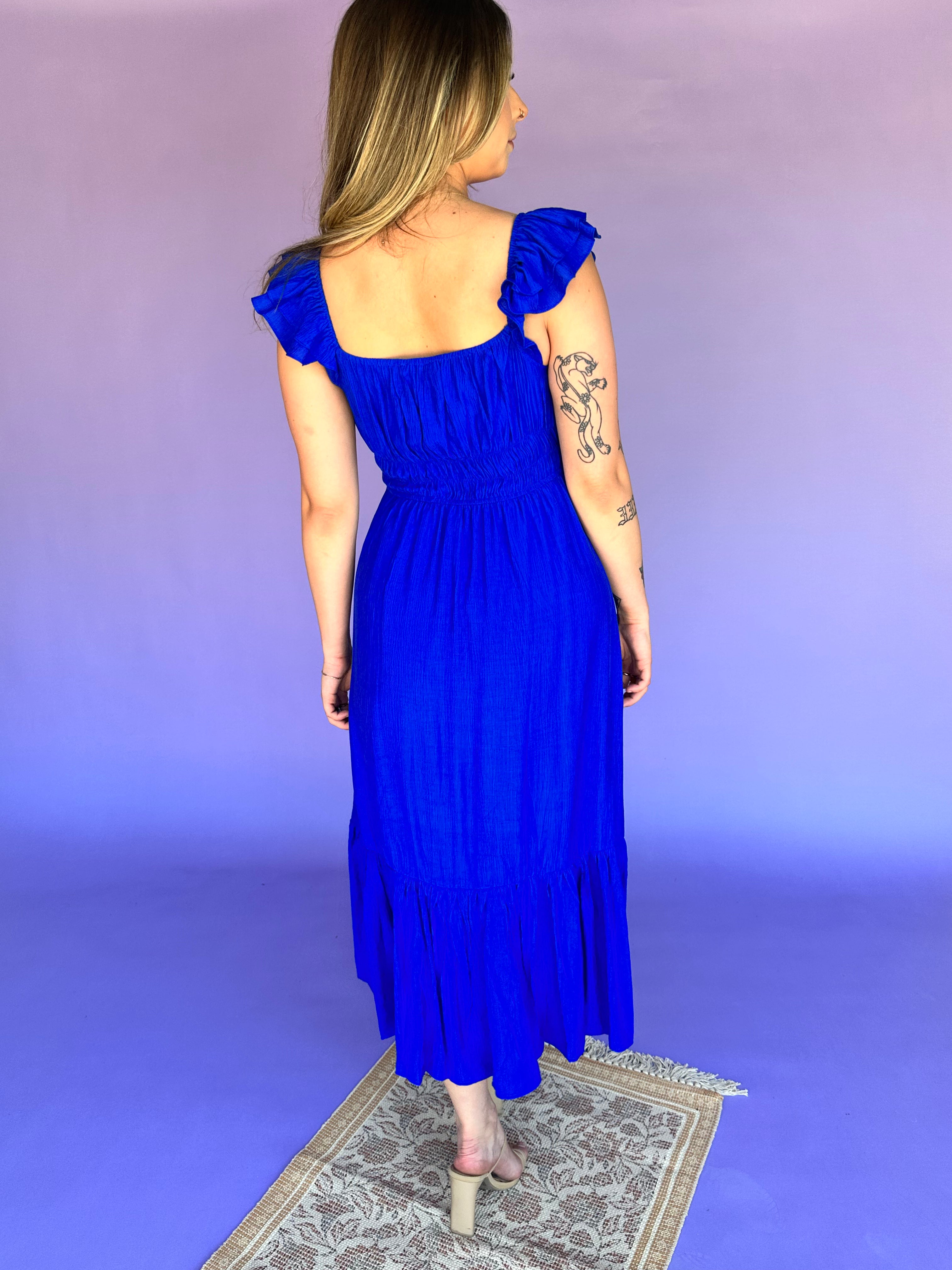 Sure Sweetheart Shirred Maxi Dress - Violet Blue