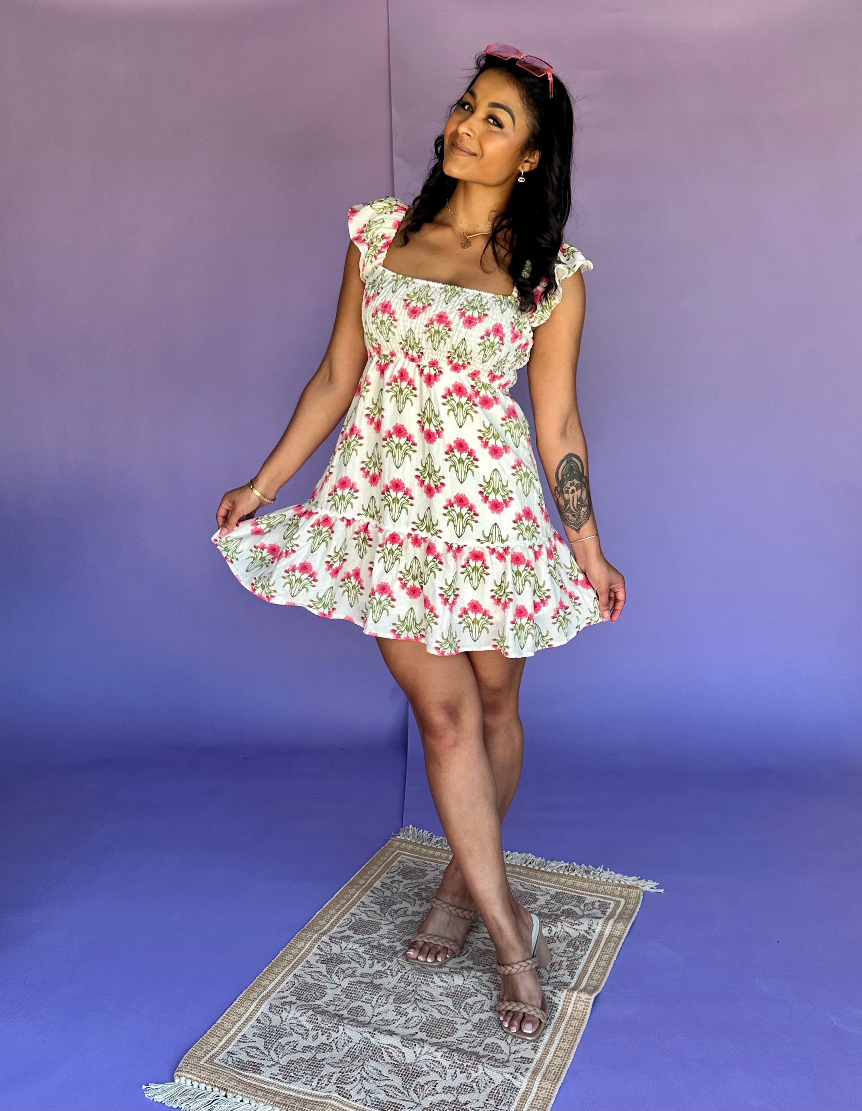 Radiant Zinnia Ruffle Sleeve Mini Dress