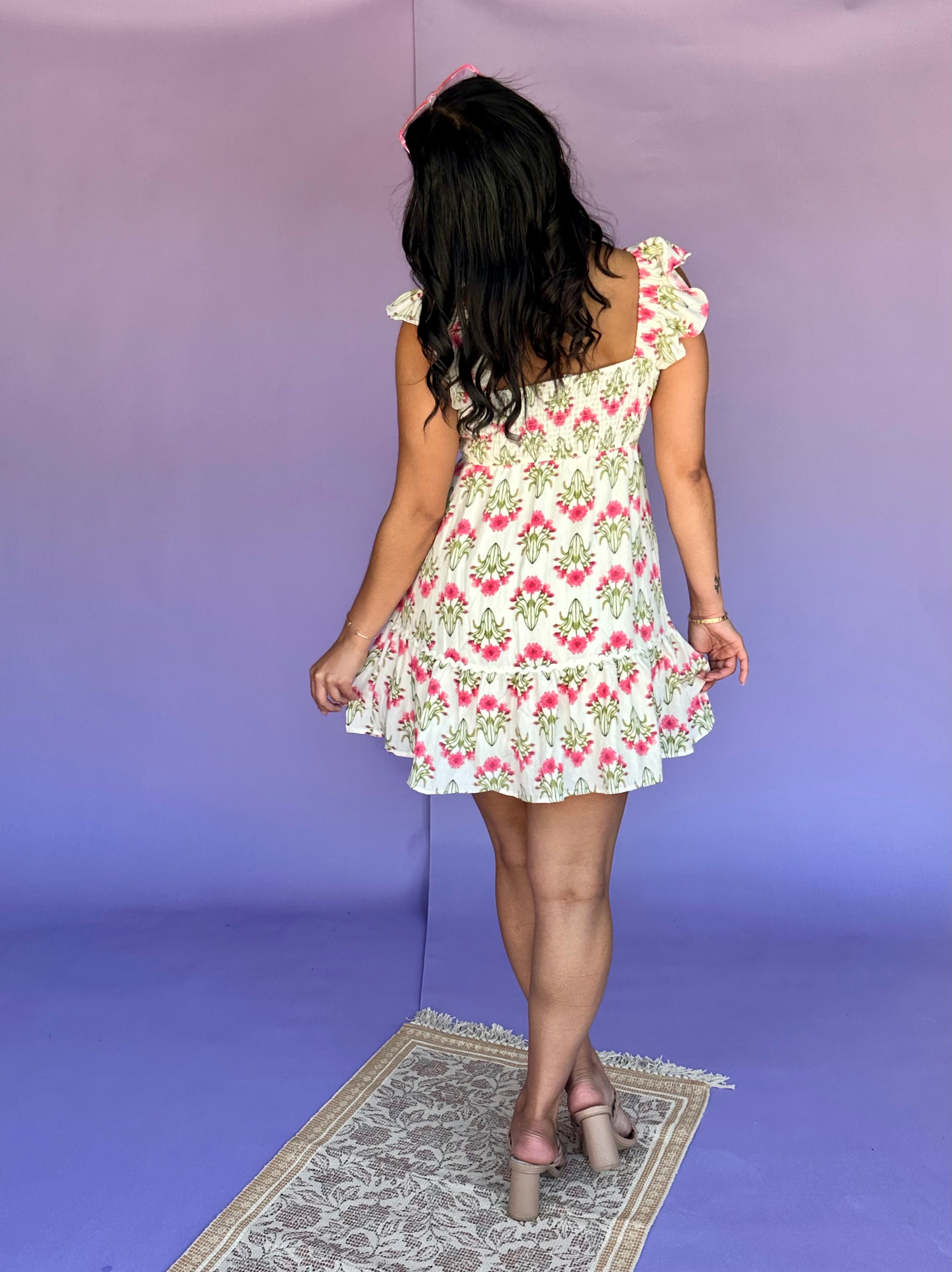Radiant Zinnia Ruffle Sleeve Mini Dress