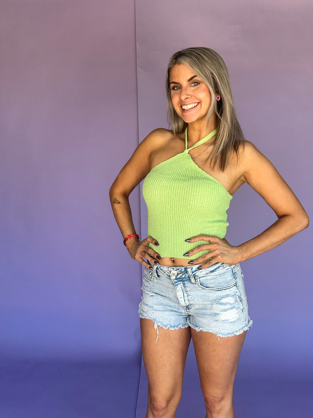 Backless Halter Top - Cactus Green