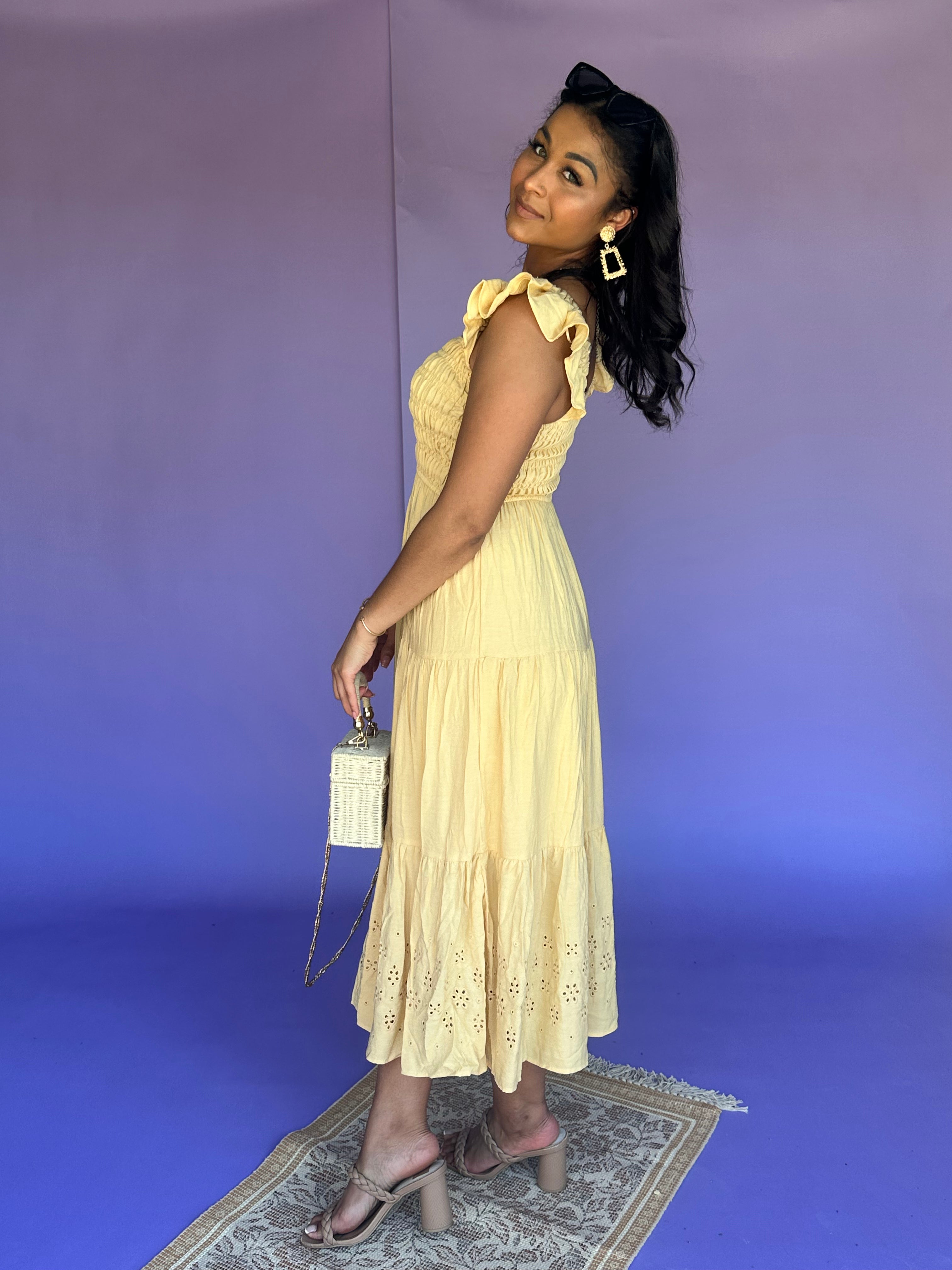 Brighter Side Tiered Maxi Dress - Sunny