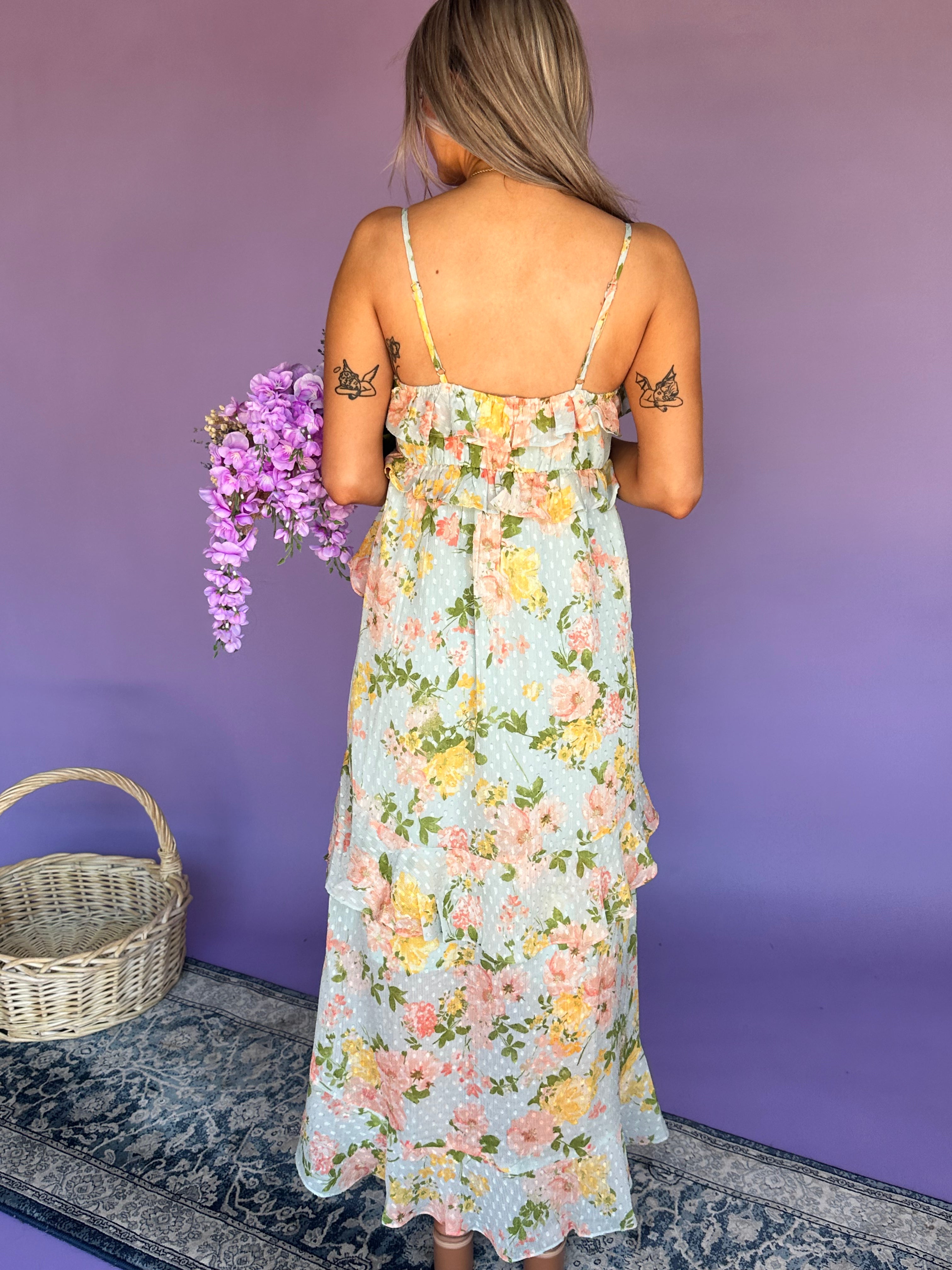 Forever Mine Floral Ruffle Midi Dress