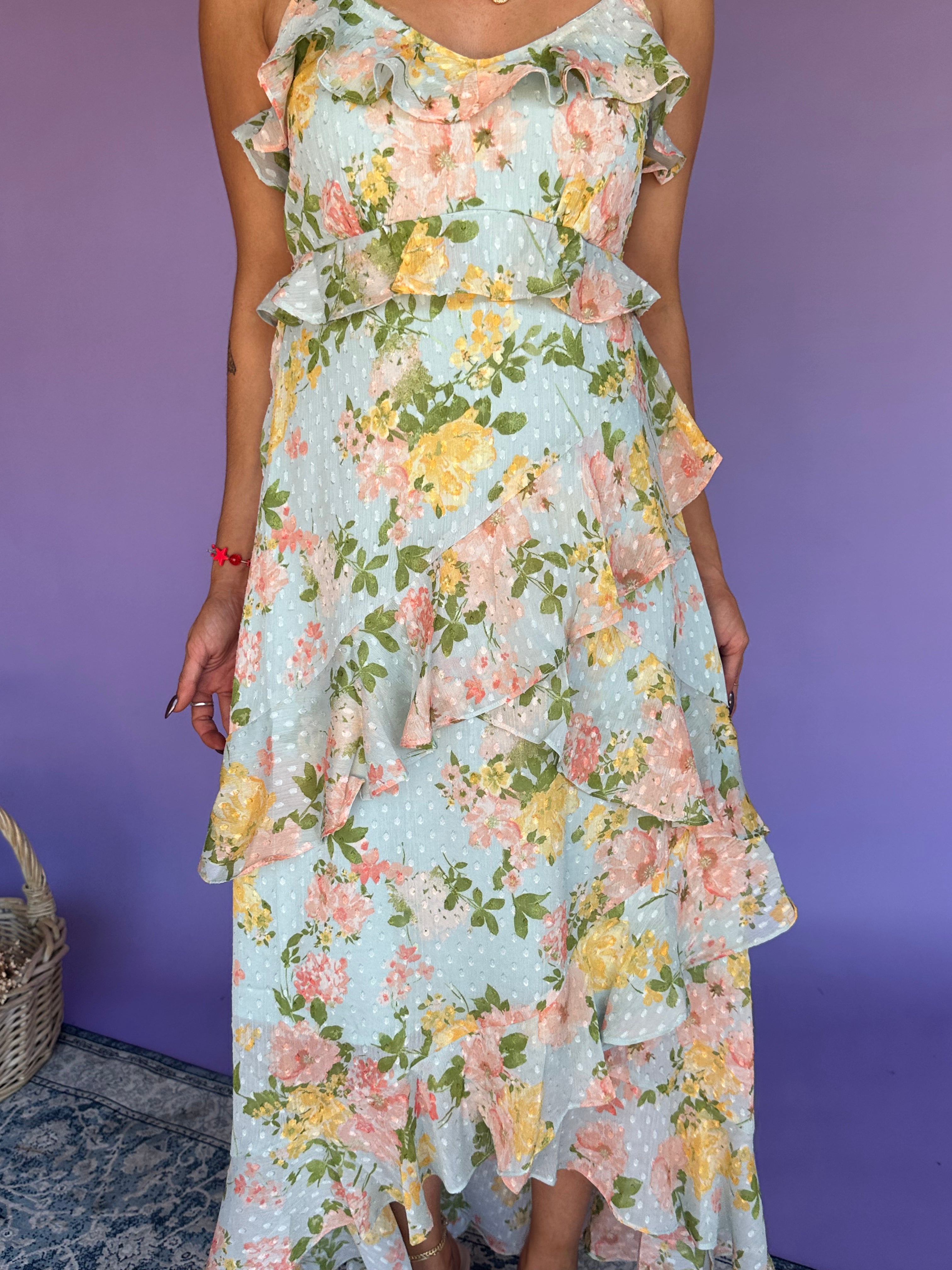 Forever Mine Floral Ruffle Midi Dress