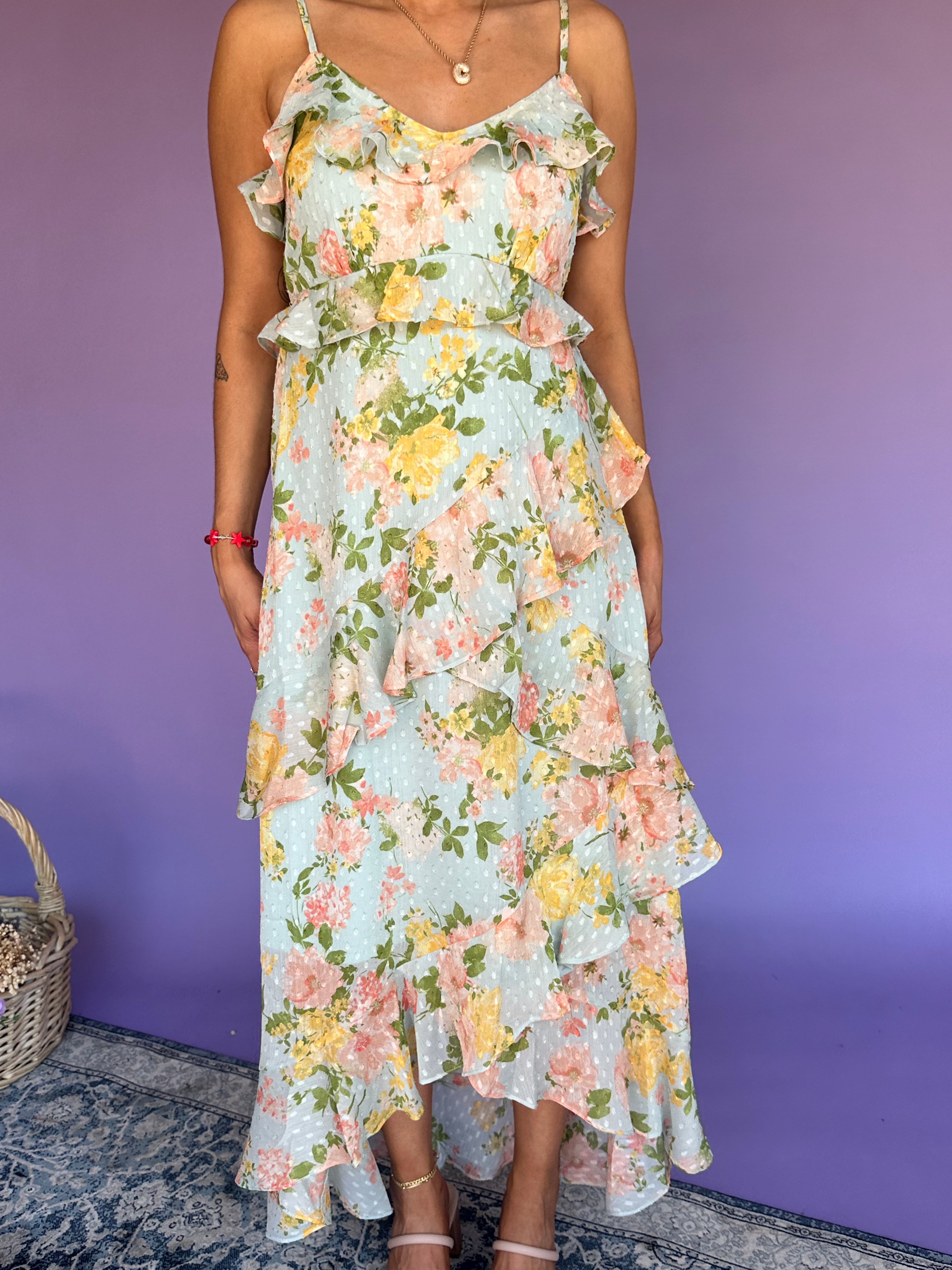 Forever Mine Floral Ruffle Midi Dress