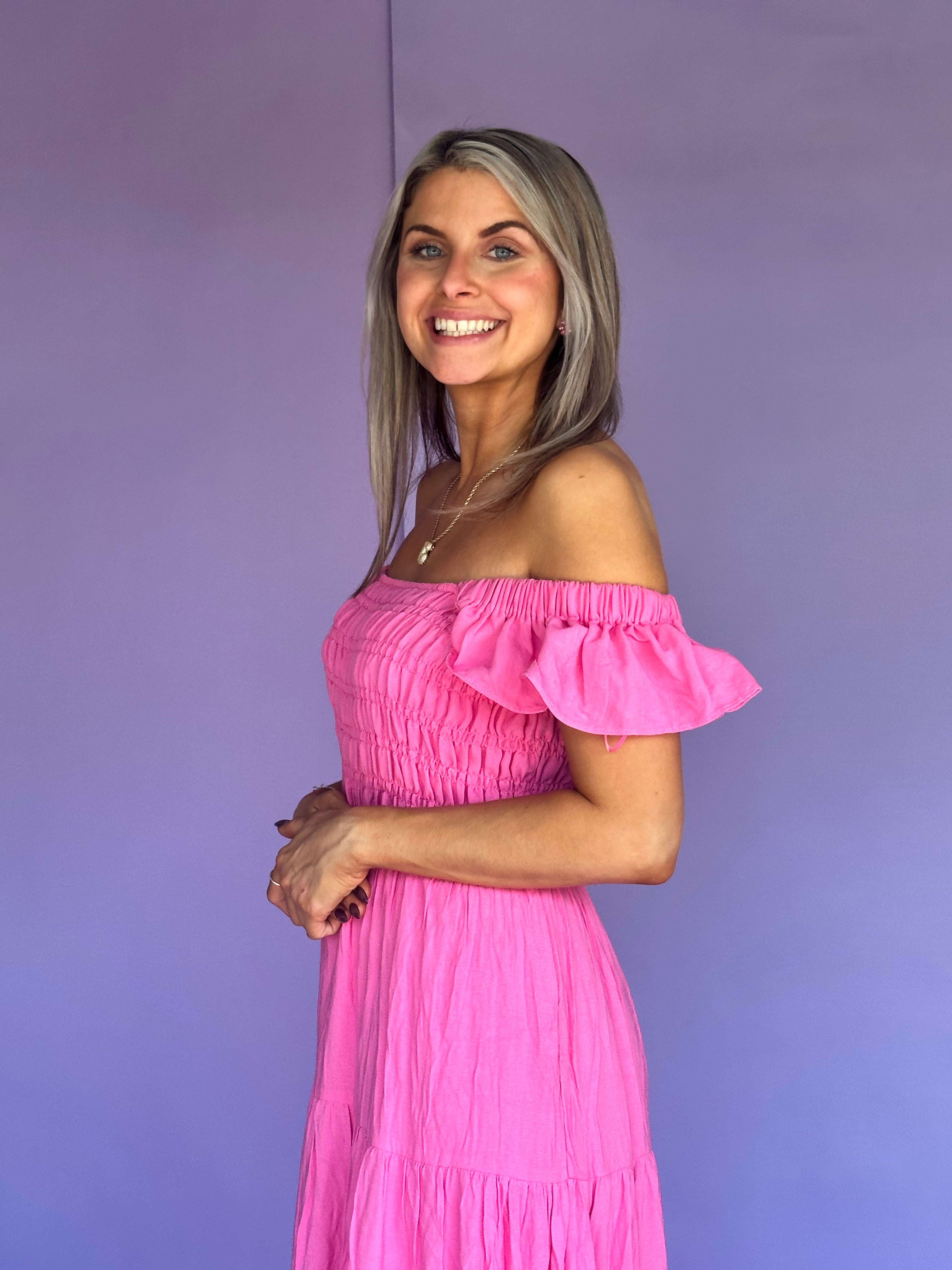 Brighter Side Tiered Maxi Dress - Raspberry (Pink)