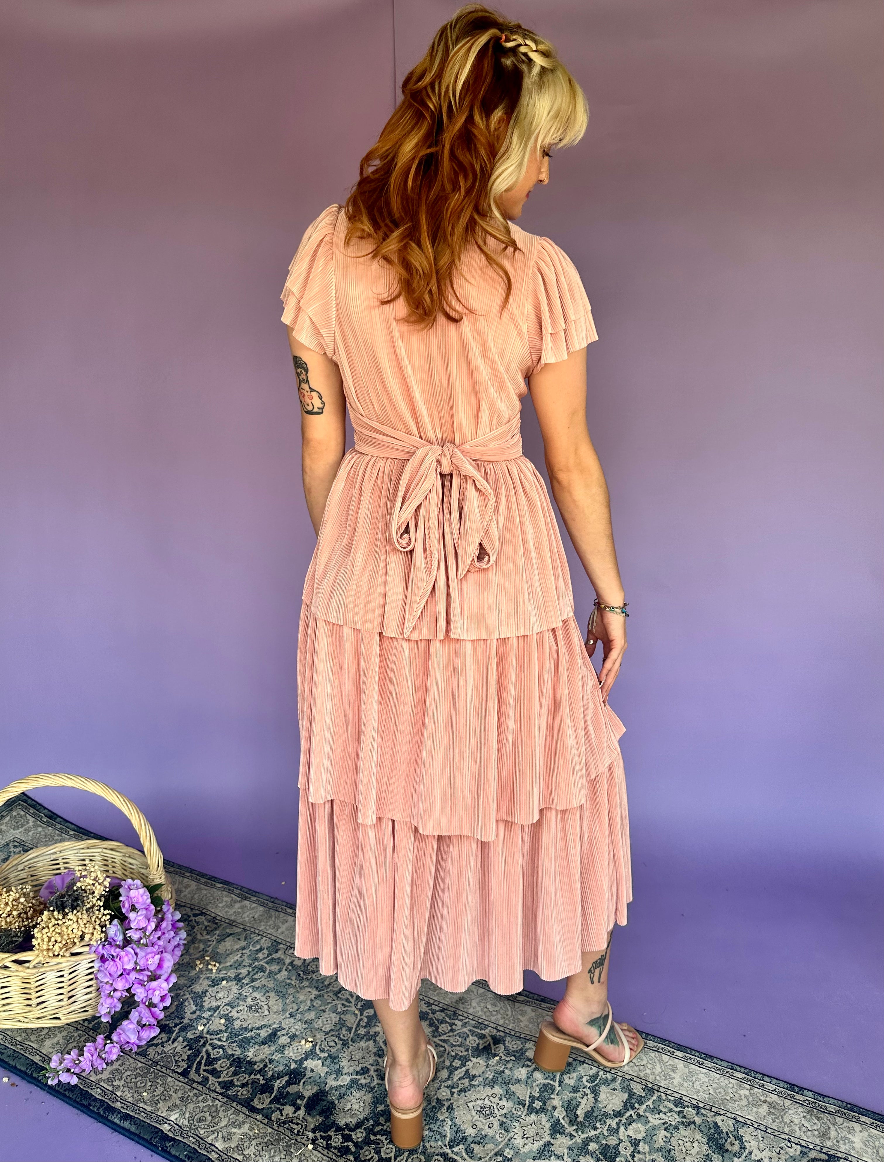 Enchanted Eden Pleated Tiered Midi Dress