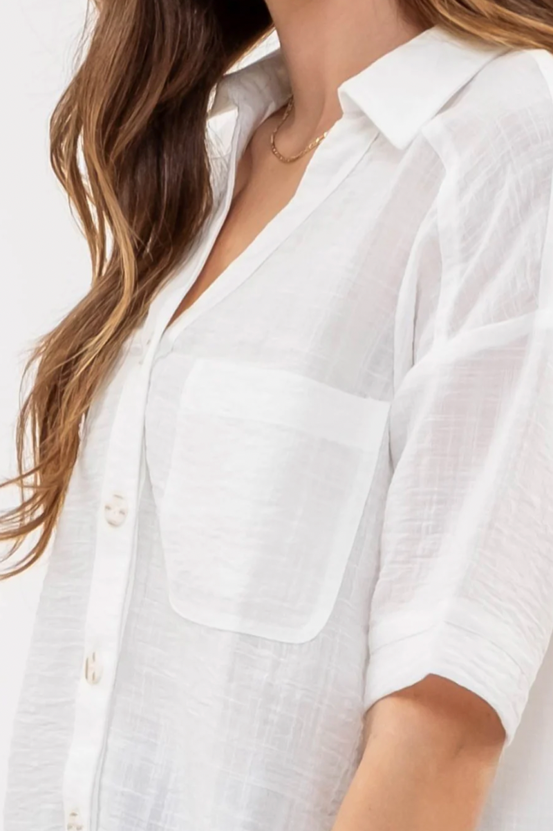 Breezy Chic Button Down- White