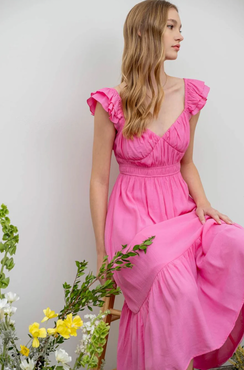 Sure Sweetheart Shirred Midi Dress