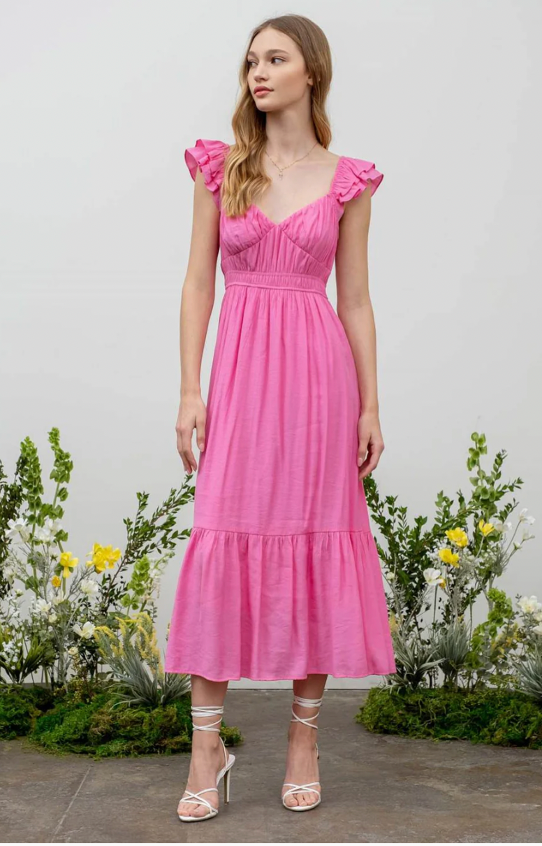 Sure Sweetheart Shirred Midi Dress