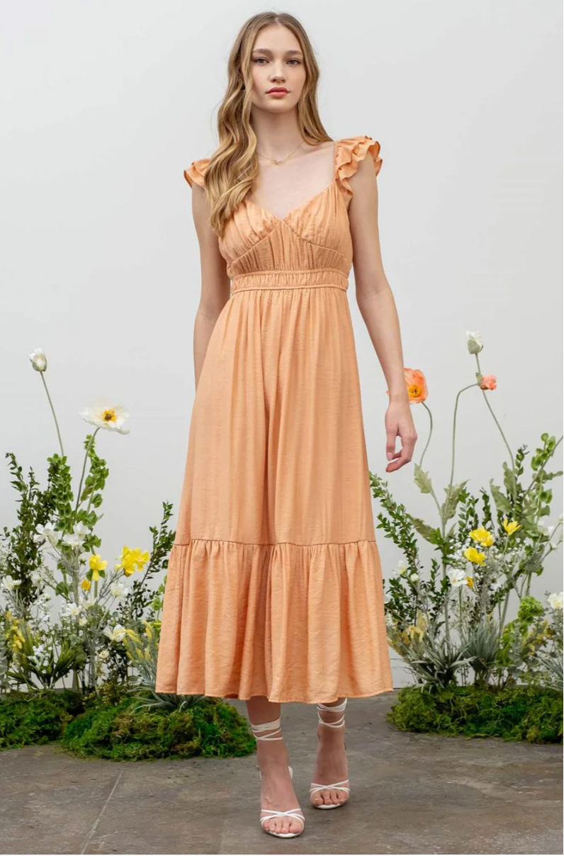Sure Sweetheart Shirred Maxi Dress - Apricot