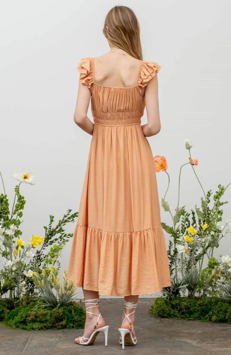 Sure Sweetheart Shirred Maxi Dress - Apricot