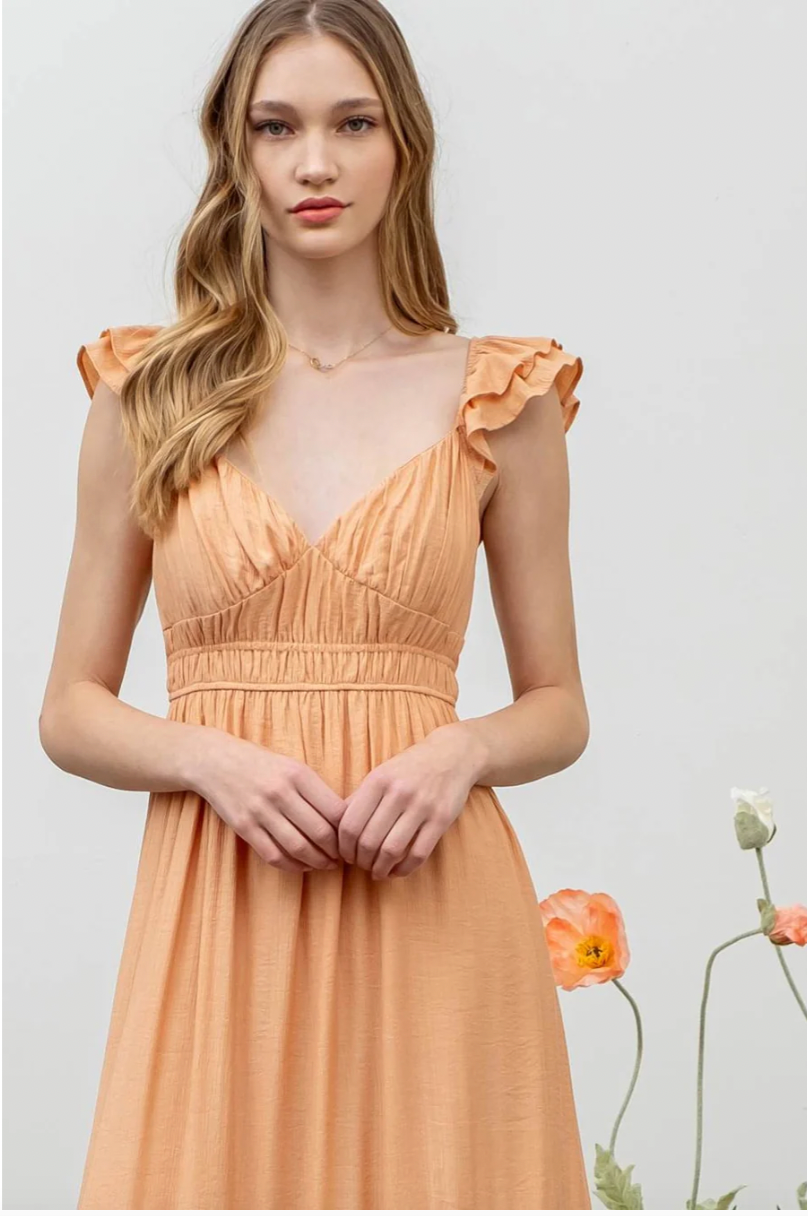 Sure Sweetheart Shirred Maxi Dress - Apricot