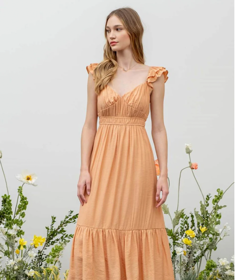 Sure Sweetheart Shirred Maxi Dress - Apricot
