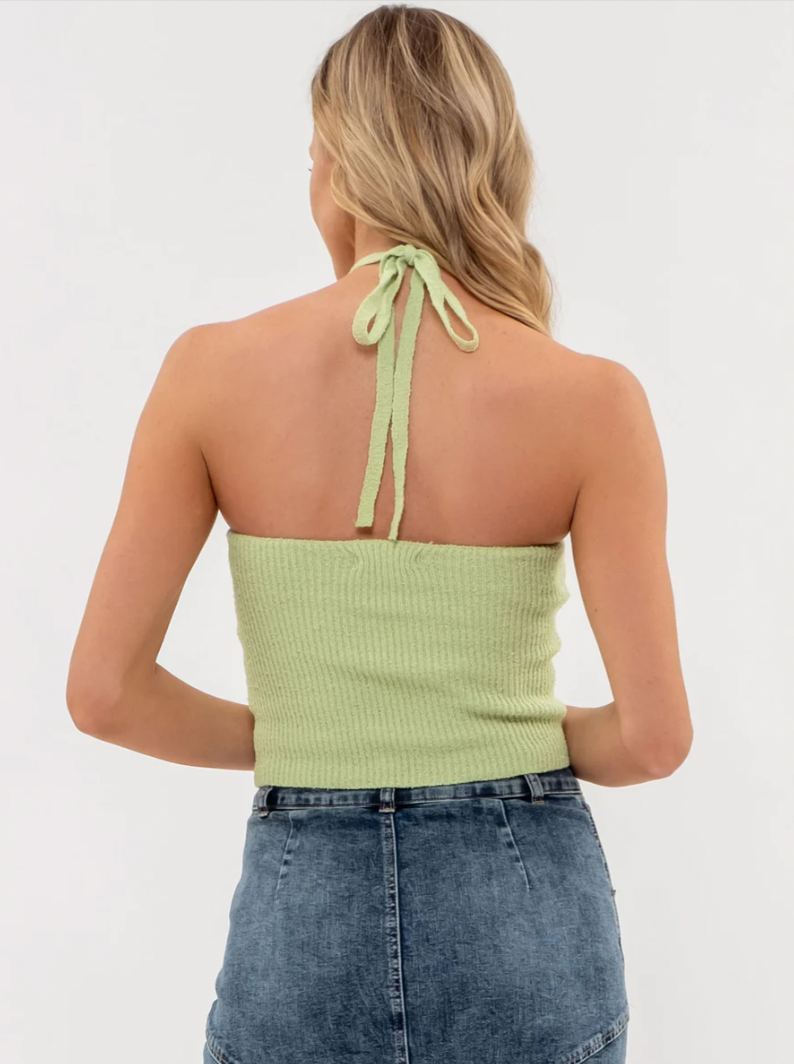 Backless Halter Top - Cactus Green