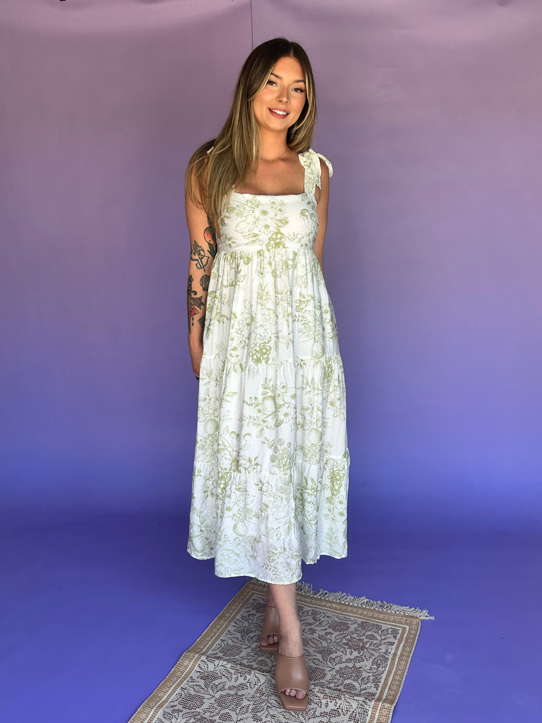 Meadow Breeze Olive Green Midi Dress