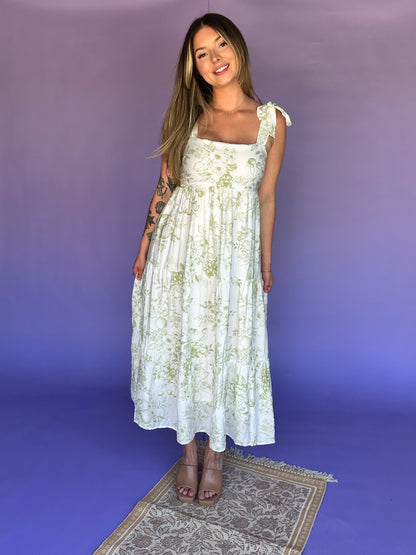 Meadow Breeze Olive Green Midi Dress