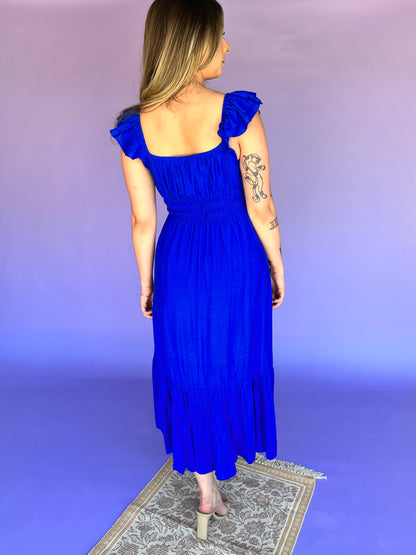 Sure Sweetheart Shirred Maxi Dress - Violet Blue