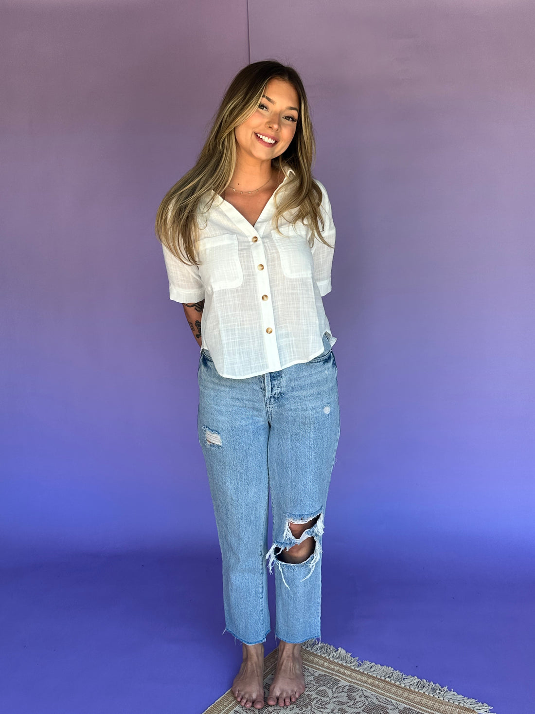 Breezy Chic Button Down- White