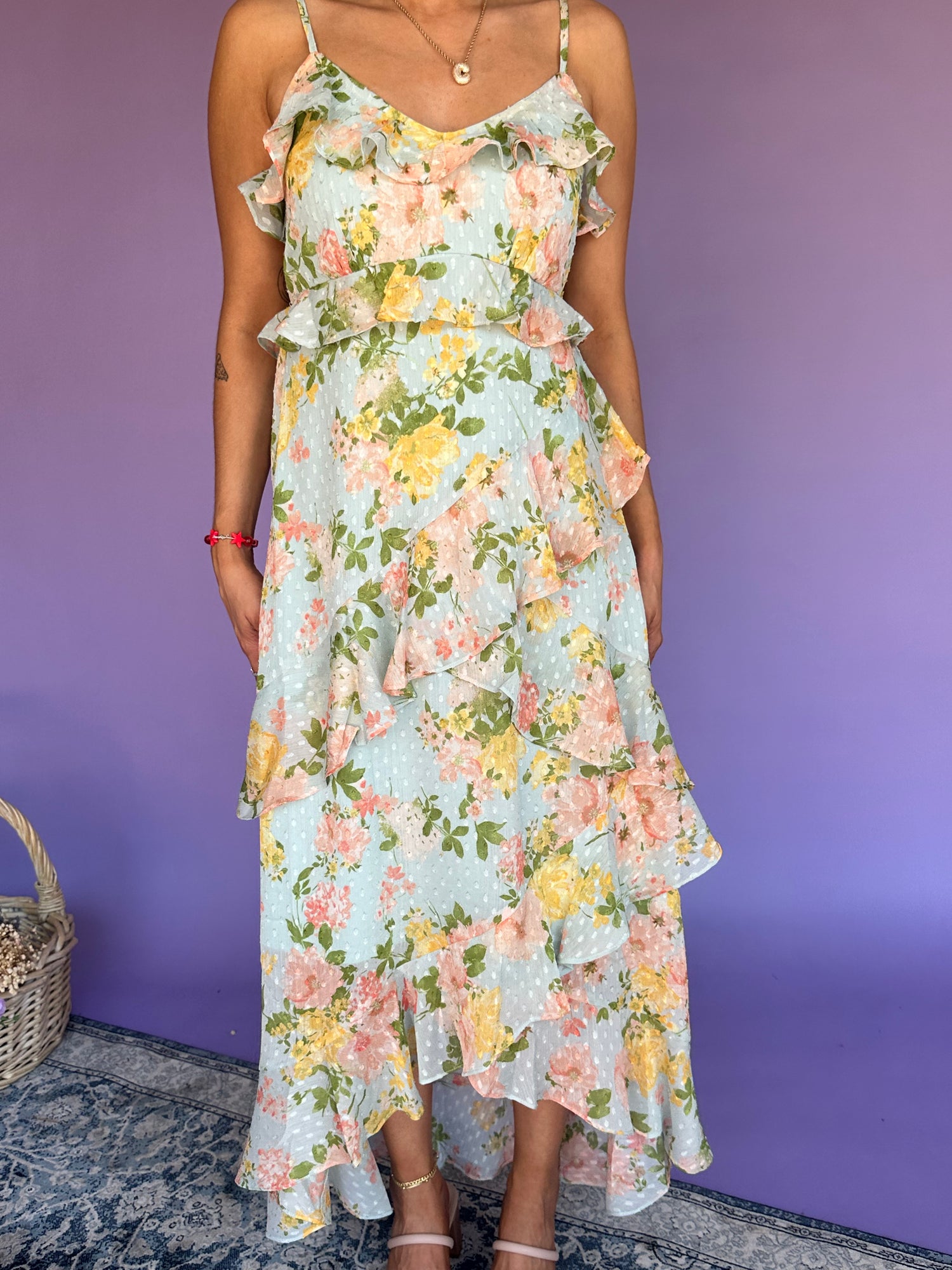 Forever Mine Floral Ruffle Midi Dress
