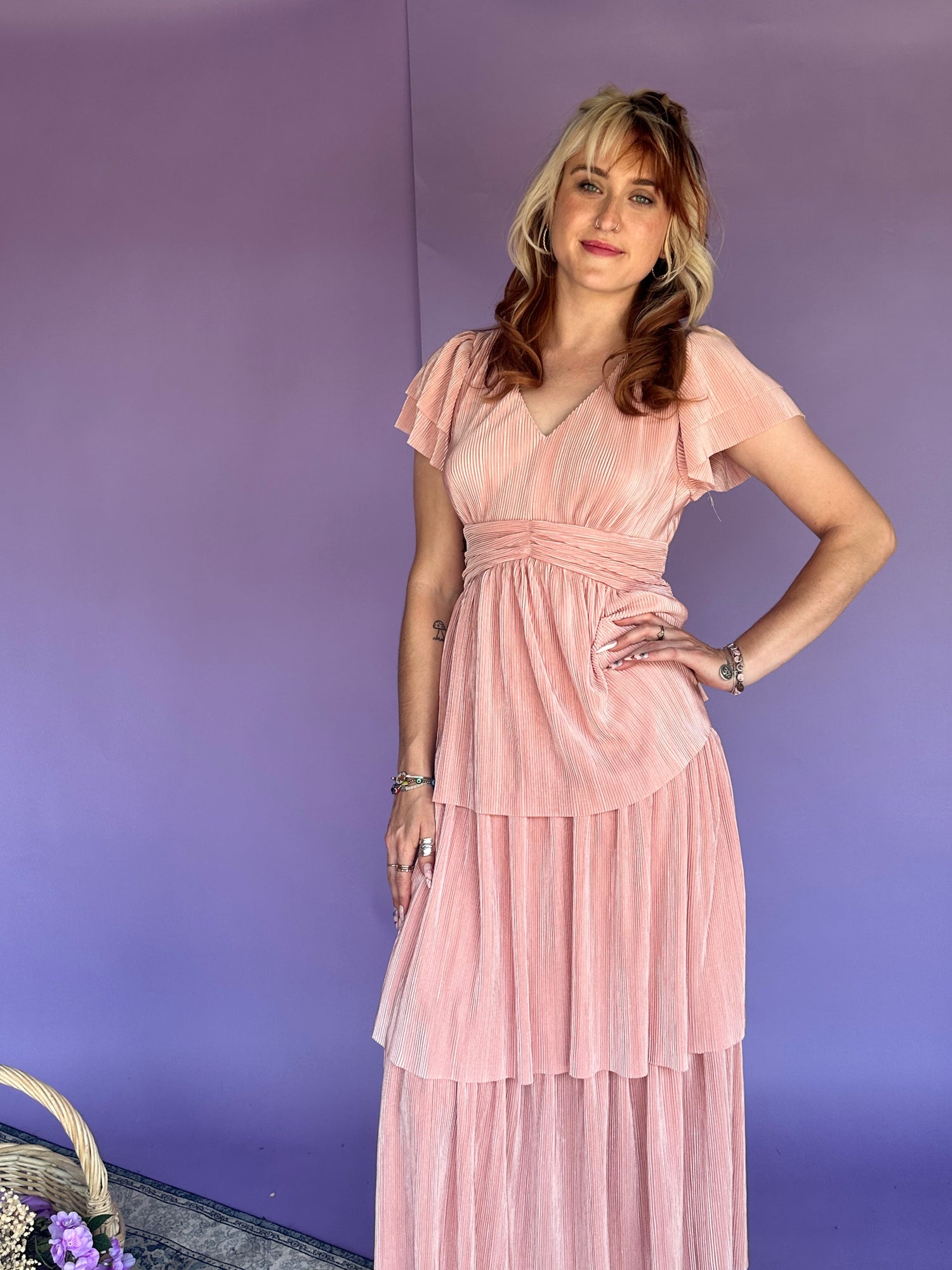 Enchanted Eden Pleated Tiered Midi Dress