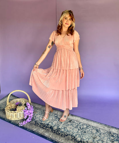 Enchanted Eden Pleated Tiered Midi Dress
