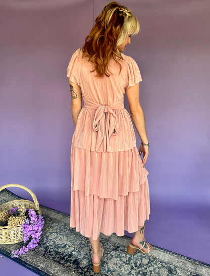 Enchanted Eden Pleated Tiered Midi Dress