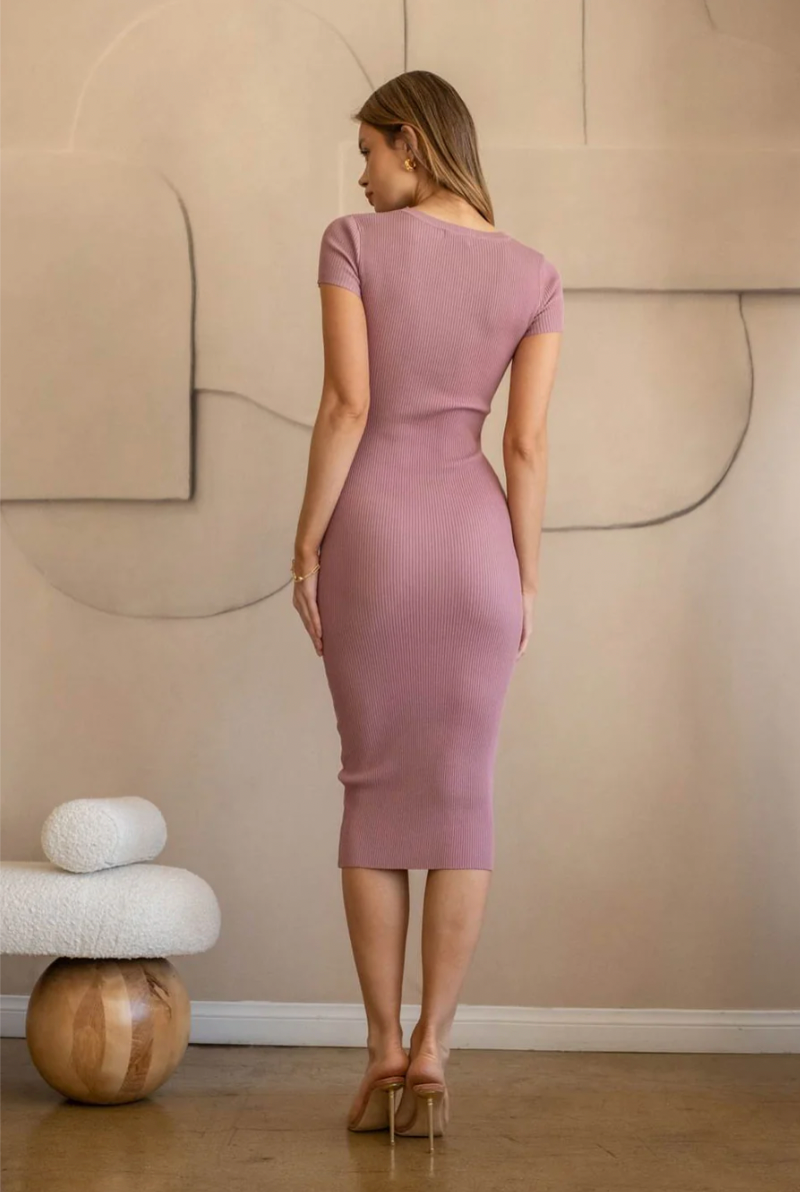 Cherry Pink - Ribbed Body Con Dress