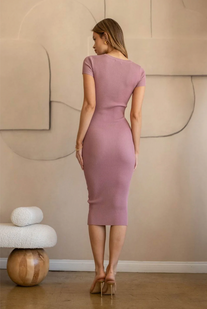 Cherry Pink - Ribbed Body Con Dress