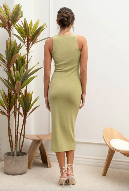 Sleeveless Body Con Dress-Light Tan